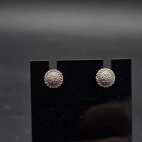 925 Sterling Silver Diamond Chip Post Earrings Pierced Stud - Picture 9 of 9